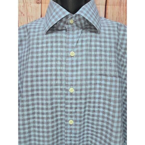 Peter Millar Mens Blue Check Dress Shirt Large - Picture 3 of 7
